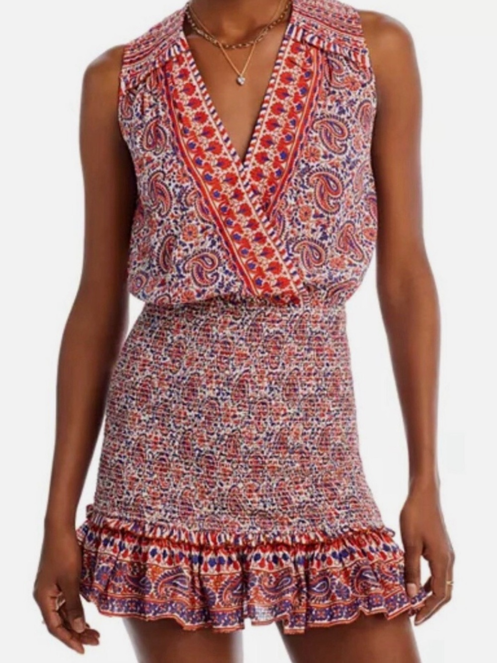 Veronica Beard Red and Navy Paisley Sleeveless Wrap-Style Camisole